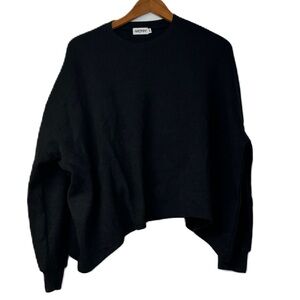 Monn woman’s xl black oversized cropped thermal drop sleeve casual classic cozy